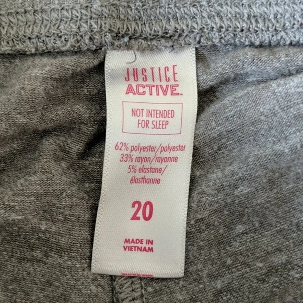 Justice Active Girl's Gray Sweatpants with Knee Design Size 20